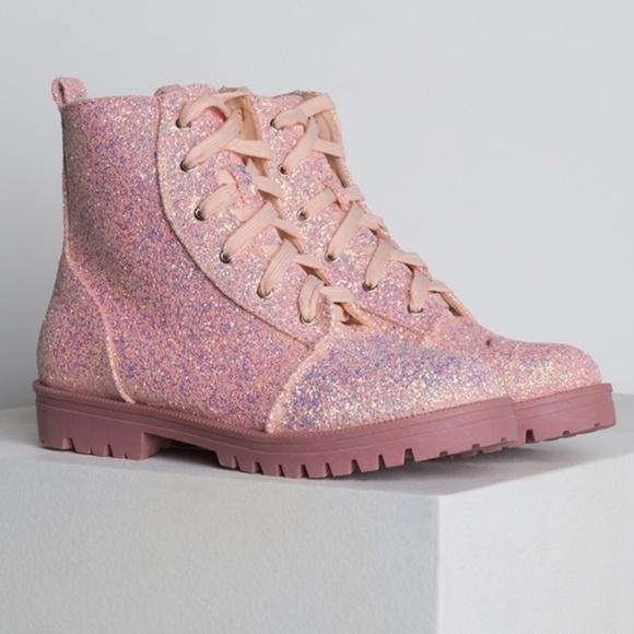 pink glitter combat boots
